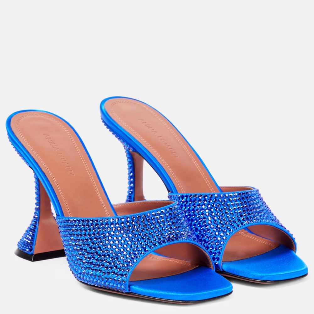 New amina muaddi crystal lupita mules blue